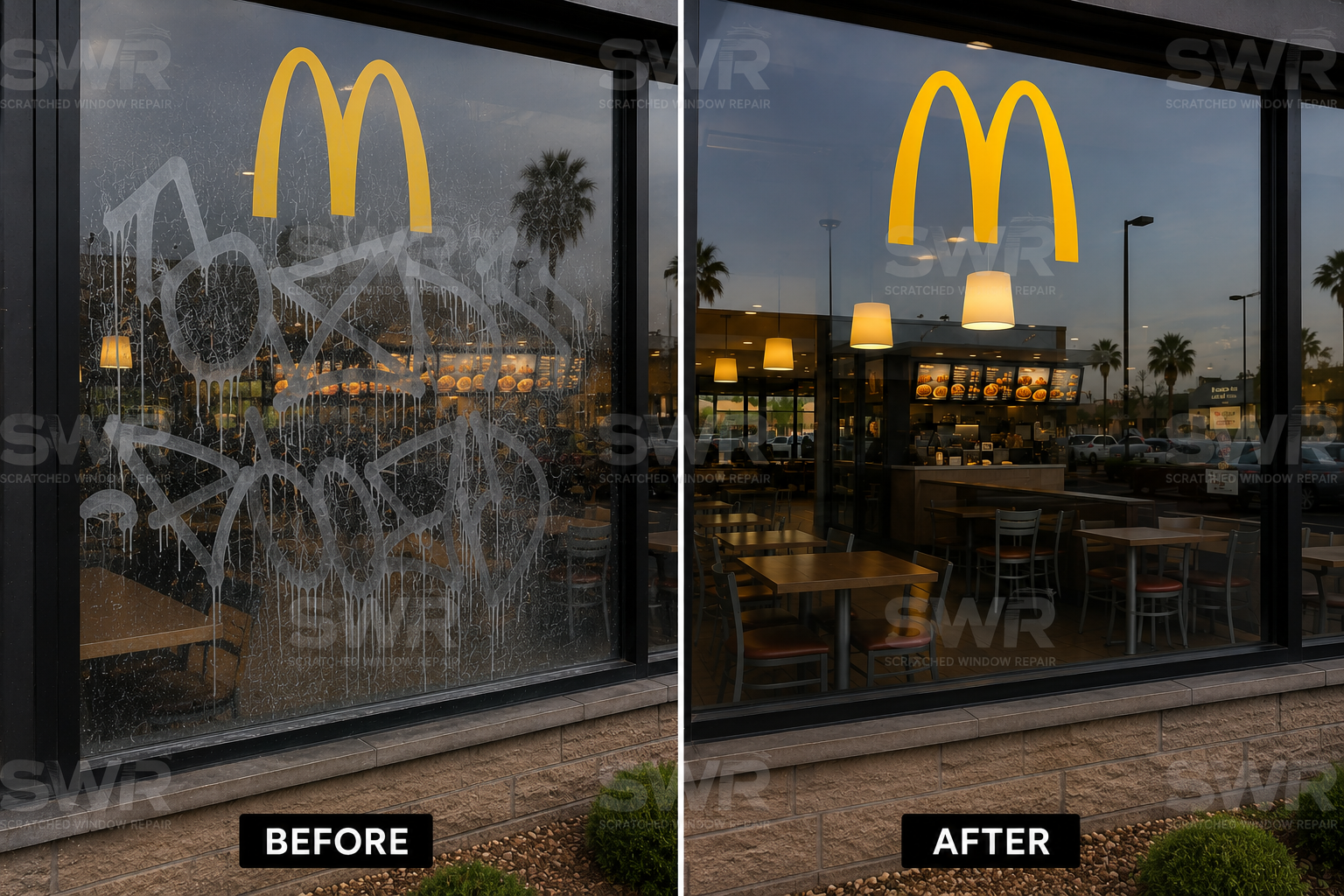 McDonald's graffiti removal before and after
