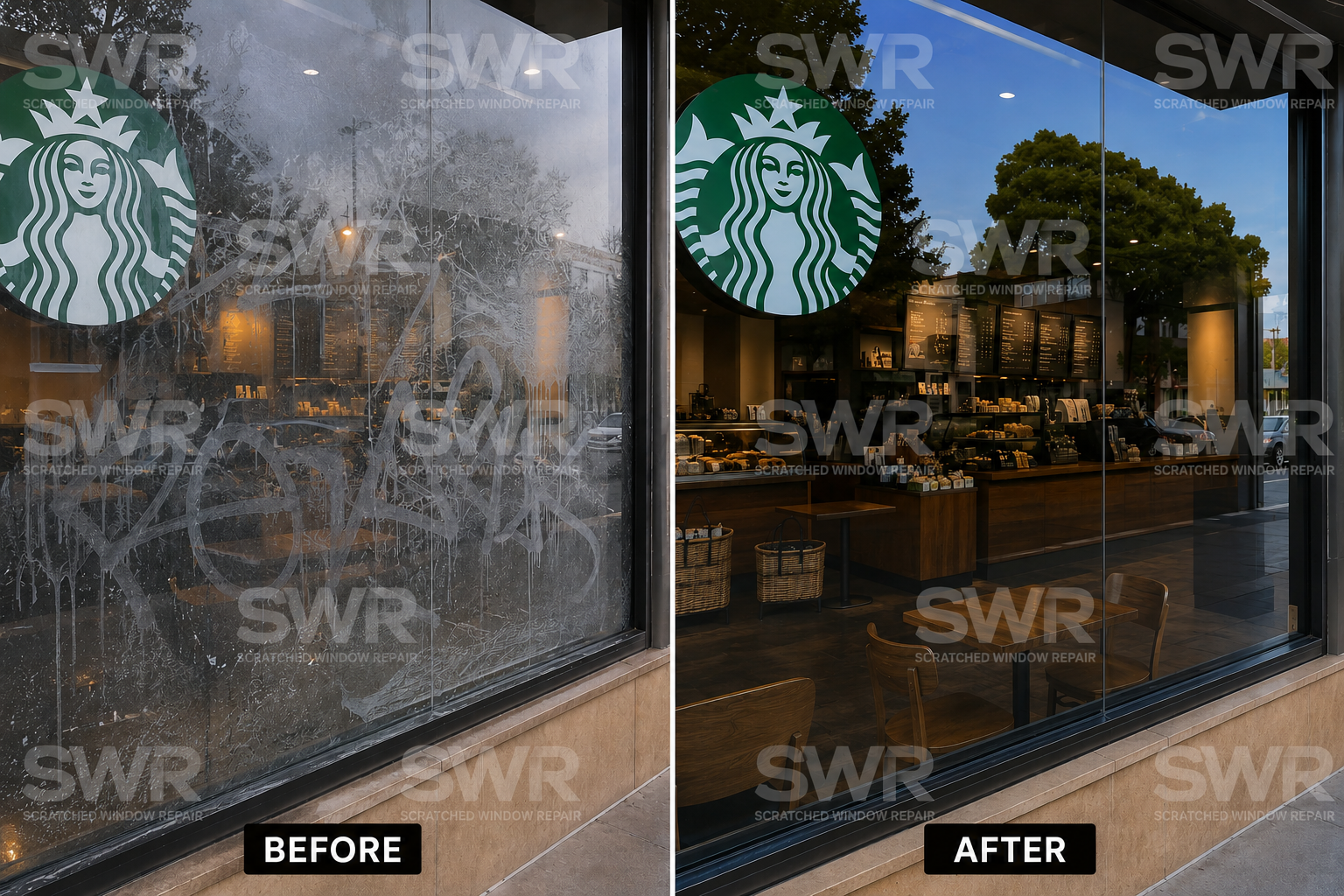 Starbucks graffiti removal before and after